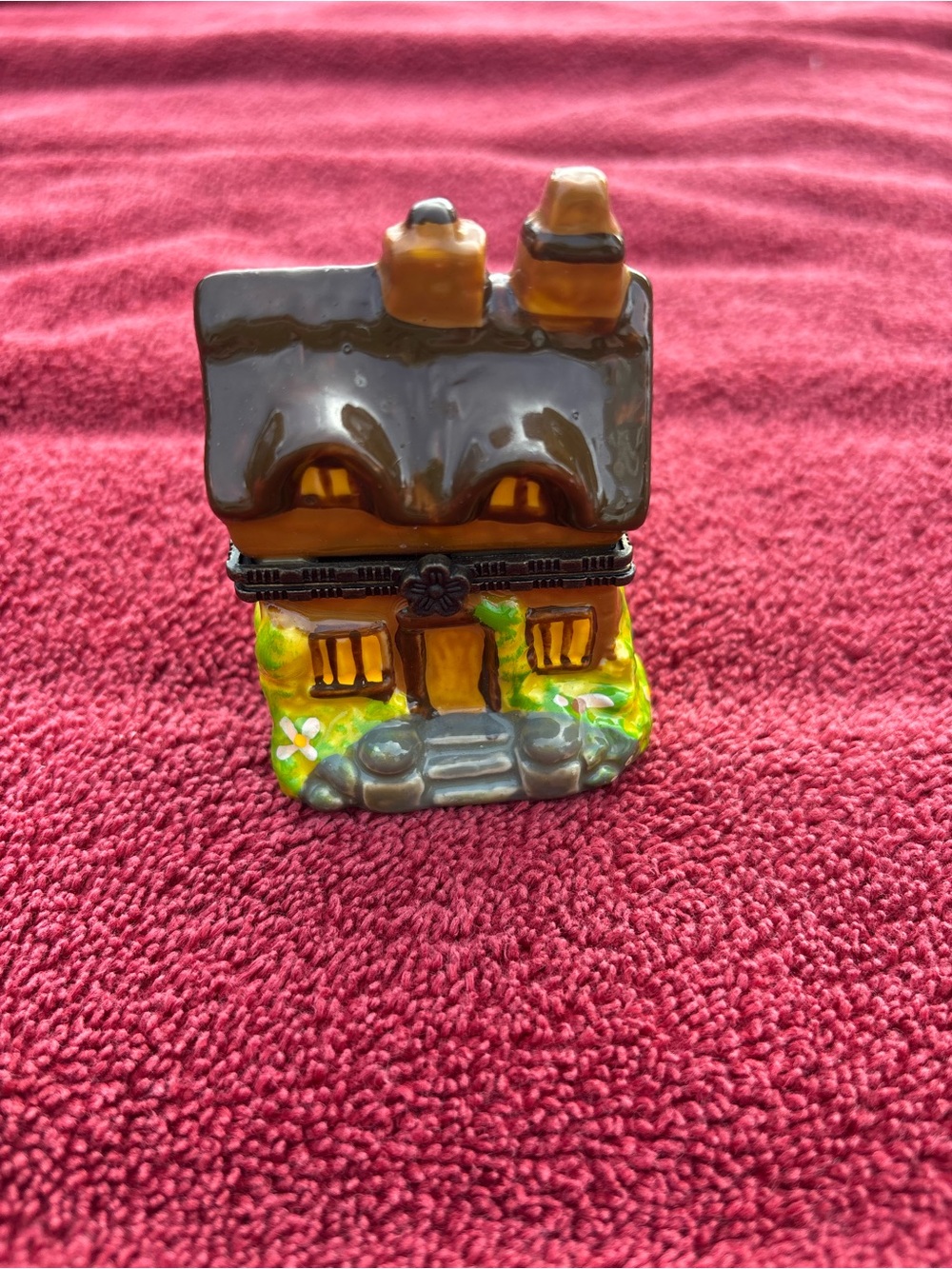 Hand-Painted Ceramic Porcelain Cottage Trinket Box